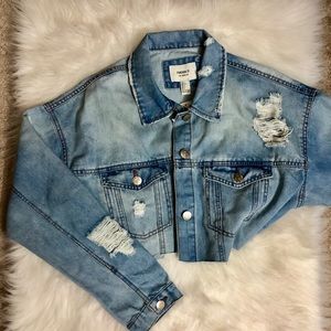 Denim Cropped Distressed Jacket